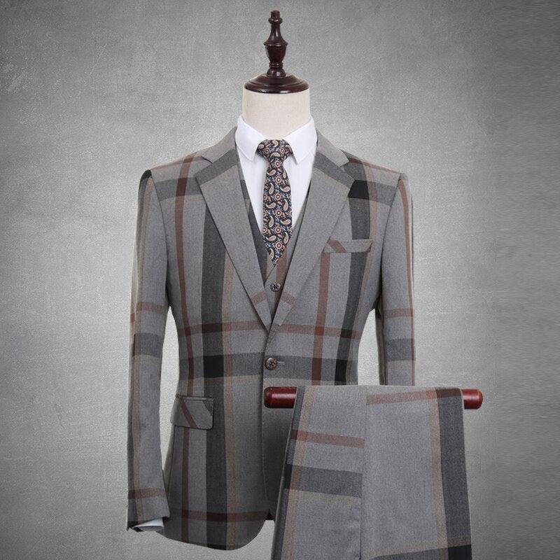 Men Suit - Georginio Plaid 3-Piece Suit - 3-Piece Suit - Guocali