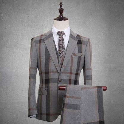 Men Suit - Georginio Plaid 3-Piece Suit - 3-Piece Suit - Guocali