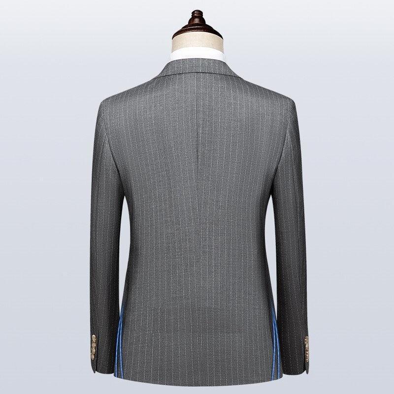 Men Suit - Piombo Striped Double-Breasted Suit - 3-Piece Suit - Guocali