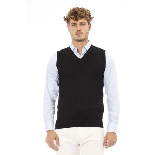 Men Sweater Vest - Lightweight - V-Neck Black -Guocali