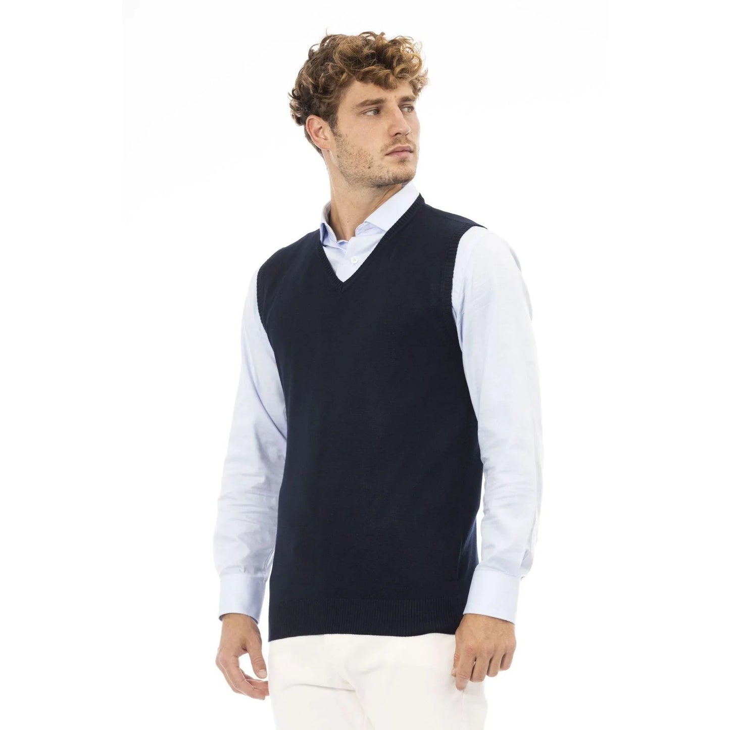 Men Sweater Vest - Lightweight - V-Neck Navy -Guocali
