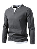 Men V-Neck Long-Sleeves T-Shirt – Stretchable - Gray, White -Guocali