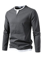 Men V-Neck Long-Sleeves T-Shirt – Stretchable - Gray, White -Guocali