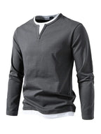 Men V-Neck Long-Sleeves T-Shirt – Stretchable - Gray, White -Guocali
