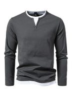 Men V-Neck Long-Sleeves T-Shirt – Stretchable - Gray, White -Guocali