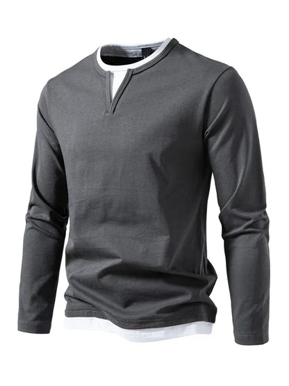 Men V-Neck Long-Sleeves T-Shirt – Stretchable - Gray, White -Guocali