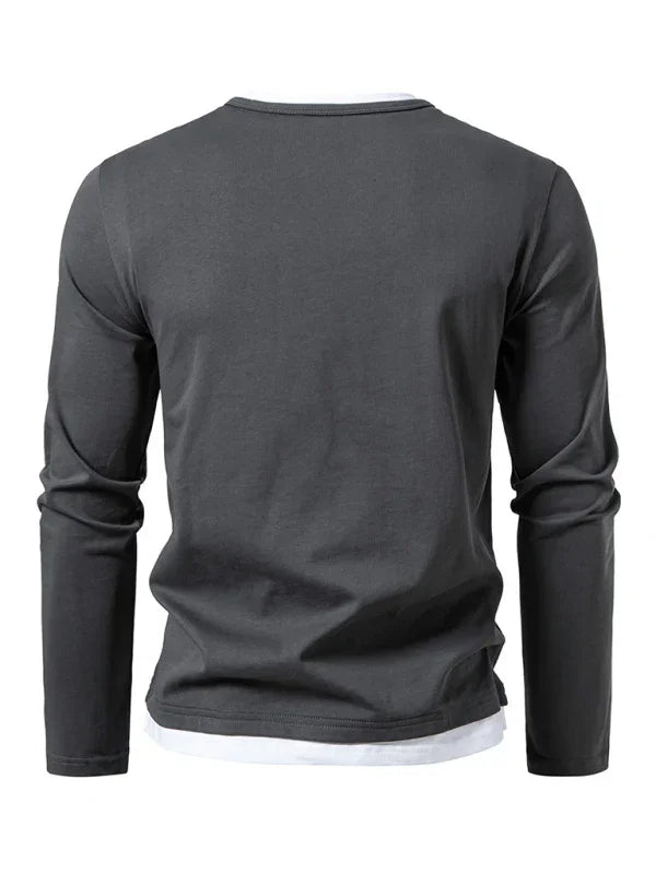 Men V-Neck Long-Sleeves T-Shirt – Stretchable - Gray, White -Guocali