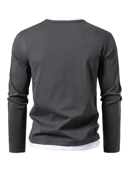 Men V-Neck Long-Sleeves T-Shirt – Stretchable - Gray, White -Guocali