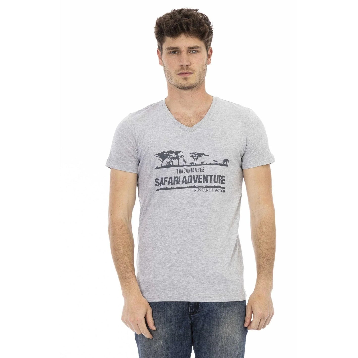 Men V-Neck Short-Sleeves T-Shirt – Breathable - Gray -Guocali
