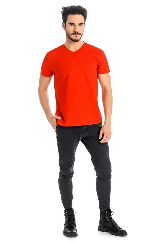 Men V-Neck Short-Sleeves T-Shirt – Breathable - Red -Guocali