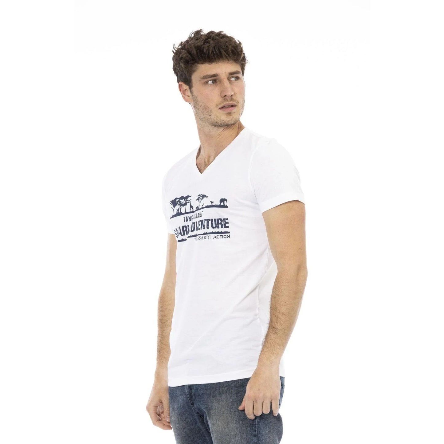 Men V-Neck Short-Sleeves T-Shirt – Breathable - White -Guocali