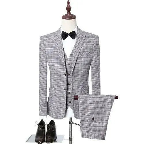 Men's Vintage Plaid Single-Breasted Three-Piece Suit – Pant Suit | GUOCALI – view 2