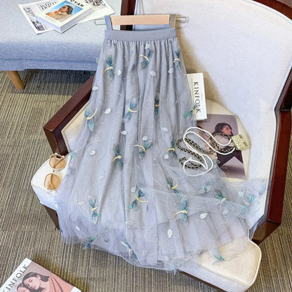 Mesh Skirt Fairy Style A-Line -Guocali