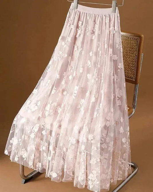 Mesh Skirt High Waisted A-Line -Guocali