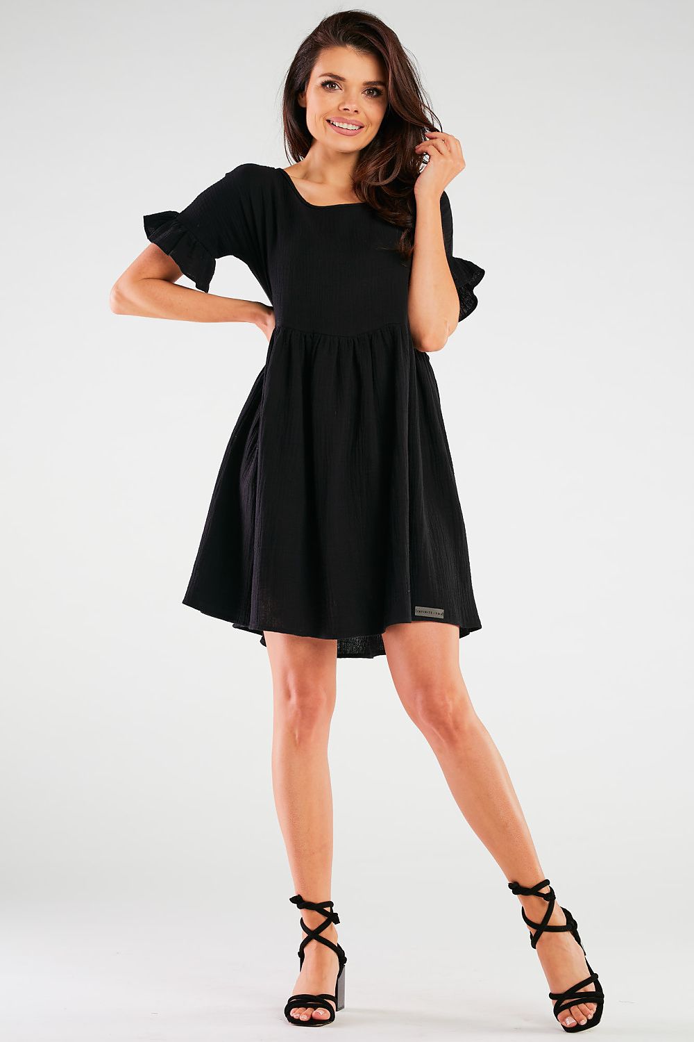 Mini Dress – Round Neck, Flutter Sleeves & Loose Flared Skirt – Daydress | GUOCALI – view 7