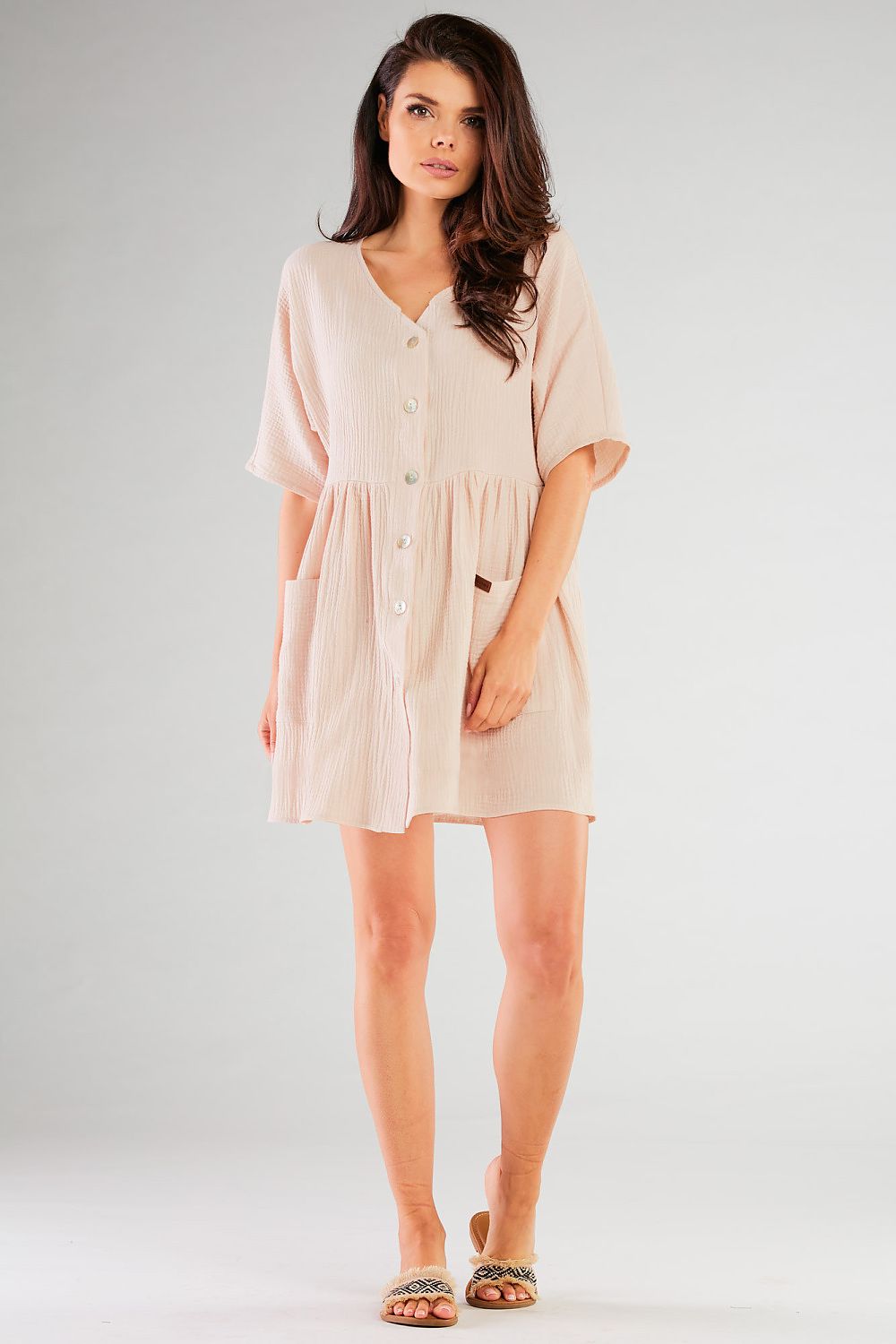 Mini Shirt Dress – V-Neck – Daydress | GUOCALI – view 5