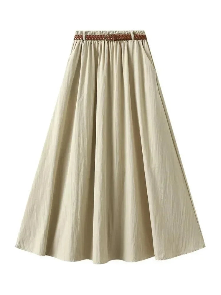 Minimalist A-Line Skirt with Belt -Guocali