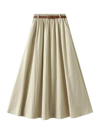 Minimalist A-Line Skirt with Belt -Guocali