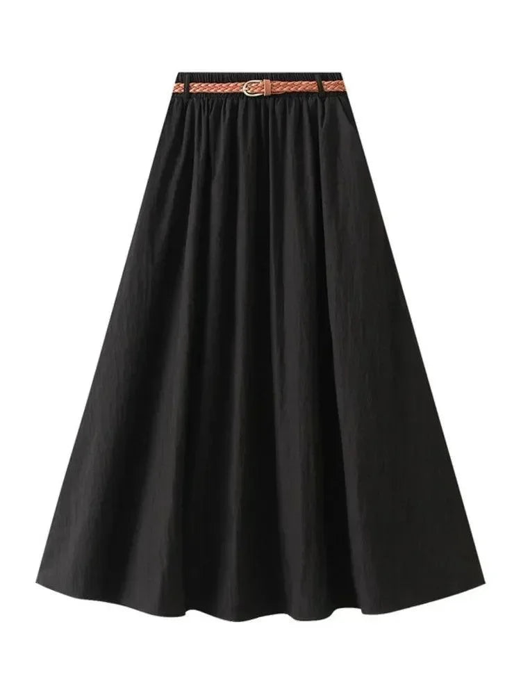 Minimalist A-Line Skirt with Belt -Guocali