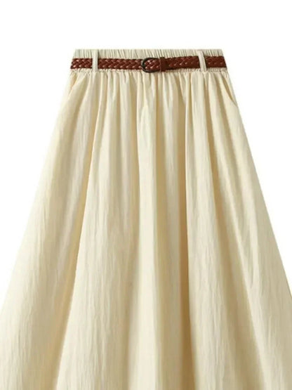 Minimalist A-Line Skirt with Belt -Guocali