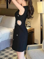 O-Neck Diamond Hollow-Out A-Line Dress -Guocali