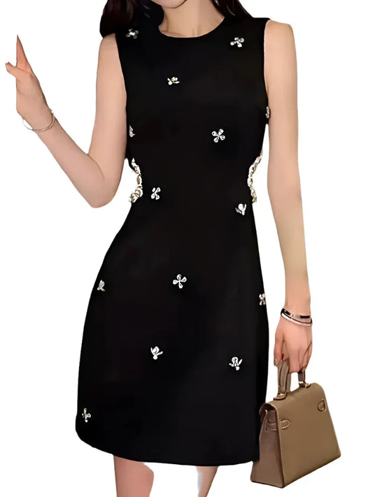 O-Neck Diamond Hollow-Out A-Line Dress -Guocali