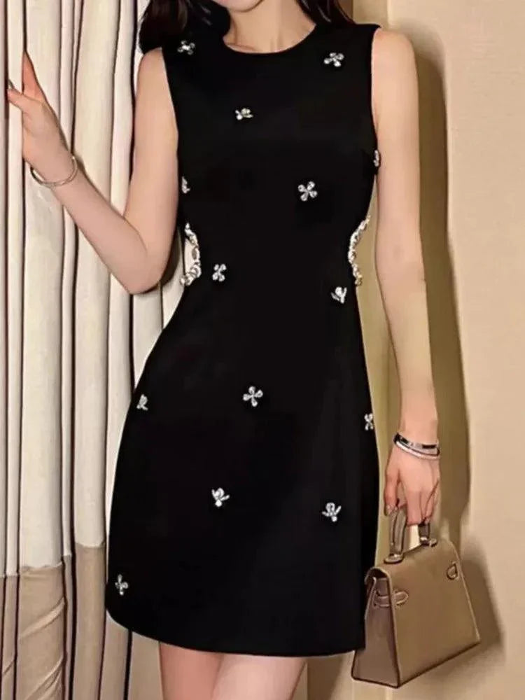 O-Neck Diamond Hollow-Out A-Line Dress -Guocali