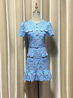 O-Neck Lace Button Party Dress -Guocali