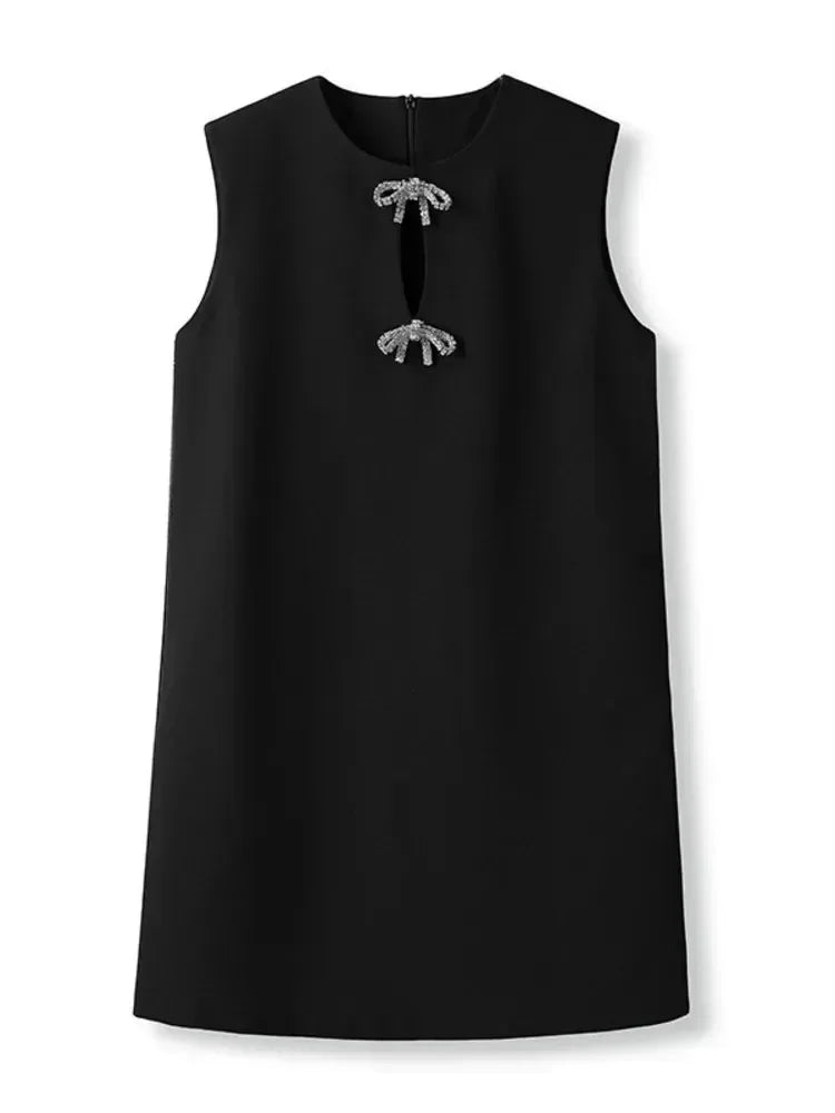 O-Neck Sleeveless Bow Beading Short Dress -Guocali