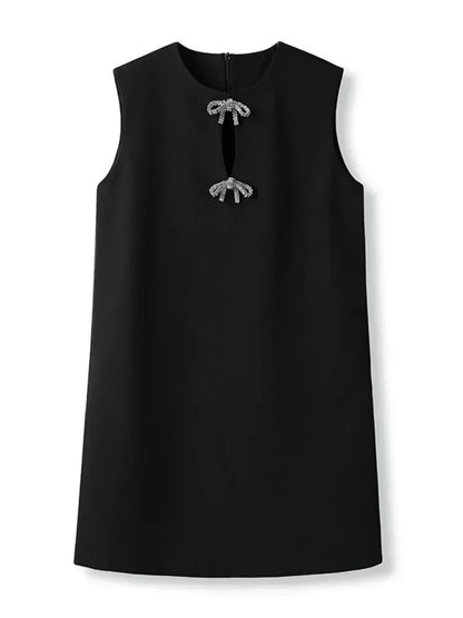 O-Neck Sleeveless Bow Beading Short Dress -Guocali