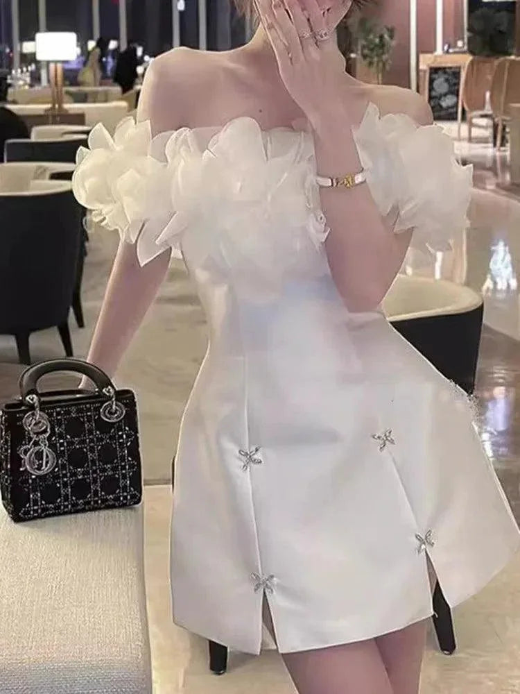 One-Shoulder Petal Sleeve A-Line Party Dress -Guocali