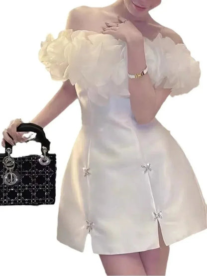 One-Shoulder Petal Sleeve A-Line Party Dress -Guocali