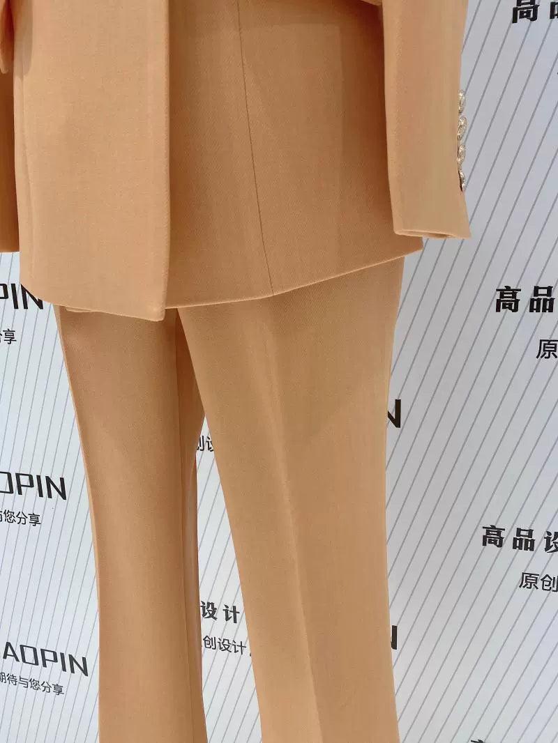 Orange Women Pant Suit - Double Breasted Trouser Suit - Pantsuit - Guocali