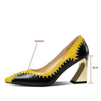 Patchwork Leather High Heels Women Pumps 8842082910539