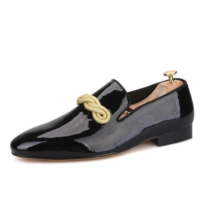 Patent Leather Men Loafers with Gold Rope - Men Shoes - Loafer Shoes - Guocali