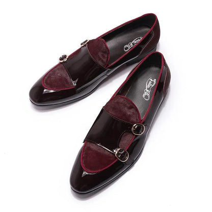 men monk strap shoes - patent leather, leather, rubber