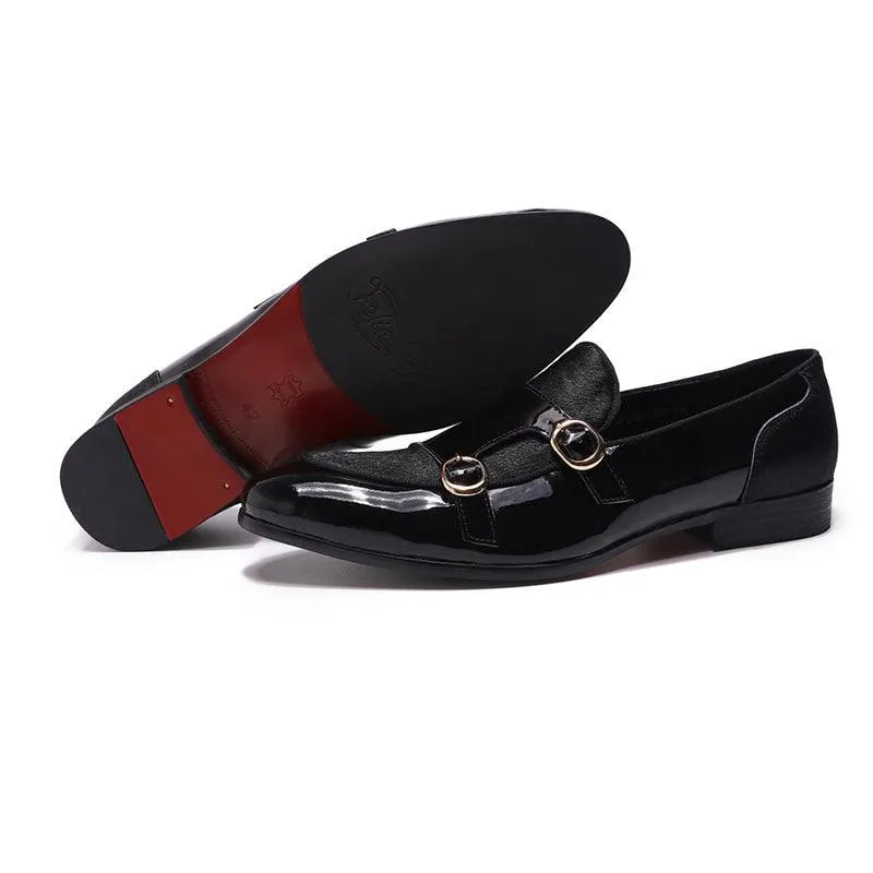 men monk strap shoes - patent leather, leather, rubber