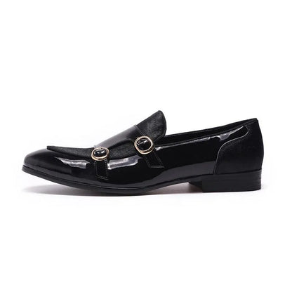 men monk strap shoes - patent leather, leather, rubber