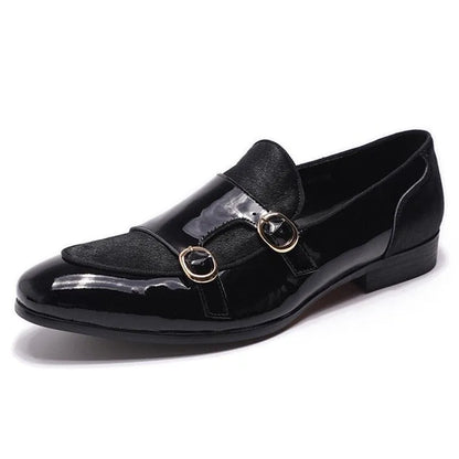 men monk strap shoes - patent leather, leather, rubber