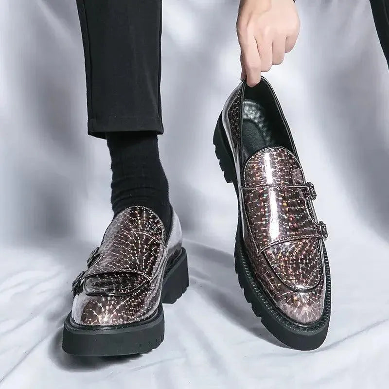 Men Casual Chunky Dress Loafers - Buckles Straps Monk Strap Formal Dress Shoes