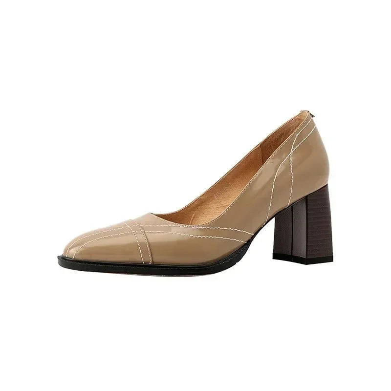 Patent Leather Round Toe Women Pumps -Guocali