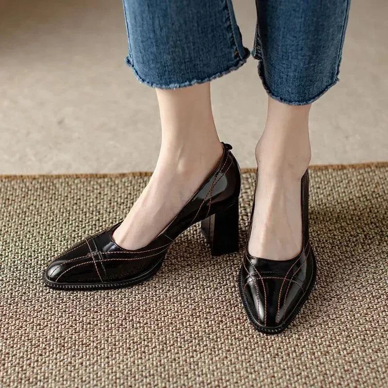Patent Leather Round Toe Women Pumps -Guocali