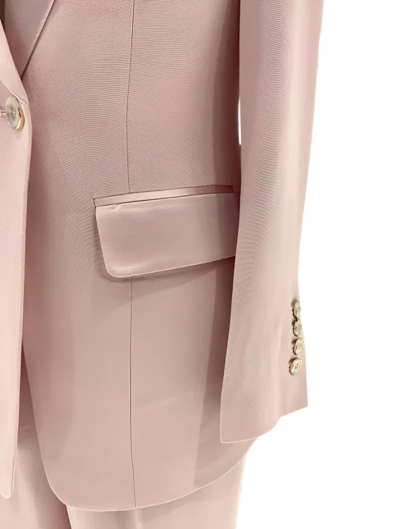 Pink Pant Suit - Women Silk Satin Trouser Suit -Guocali