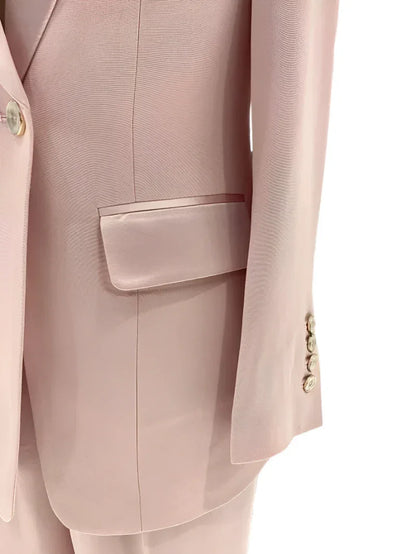 Pink Pant Suit - Women Silk Satin Trouser Suit -Guocali