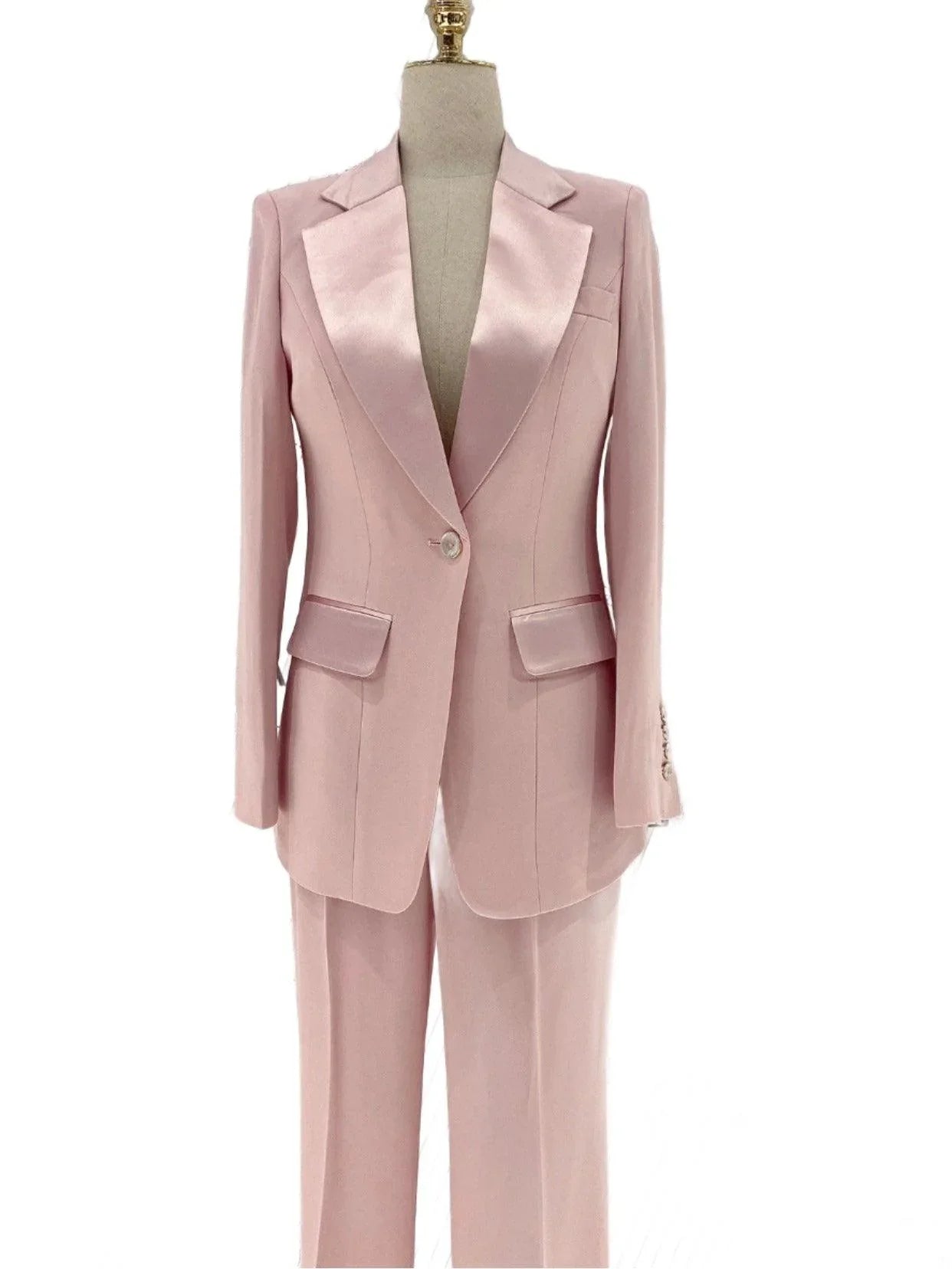 Pink Pant Suit - Women Silk Satin Trouser Suit -Guocali