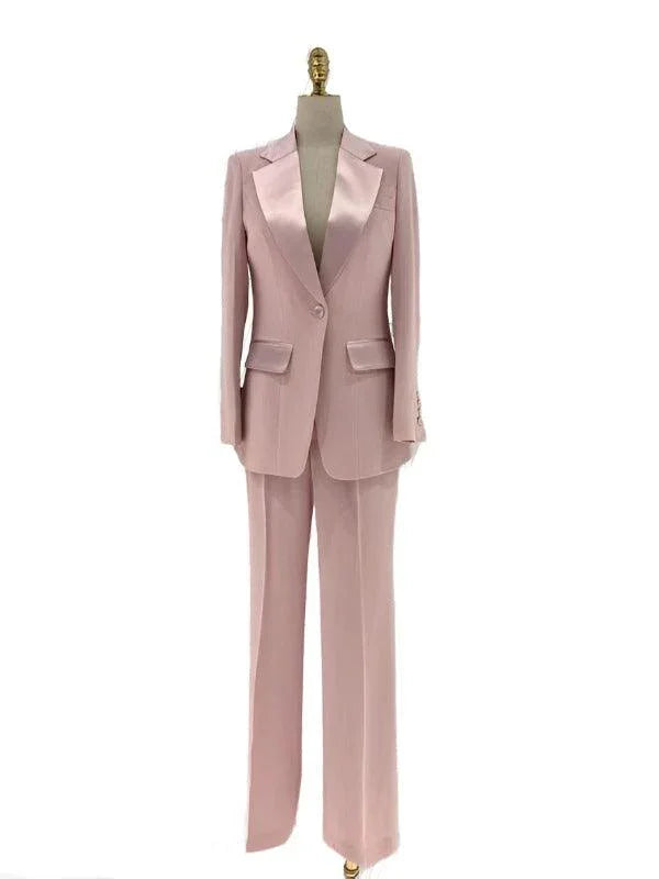 Pink Pant Suit - Women Silk Satin Trouser Suit -Guocali