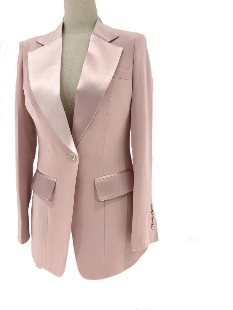 Pink Pant Suit - Women Silk Satin Trouser Suit - Pantsuit - Guocali
