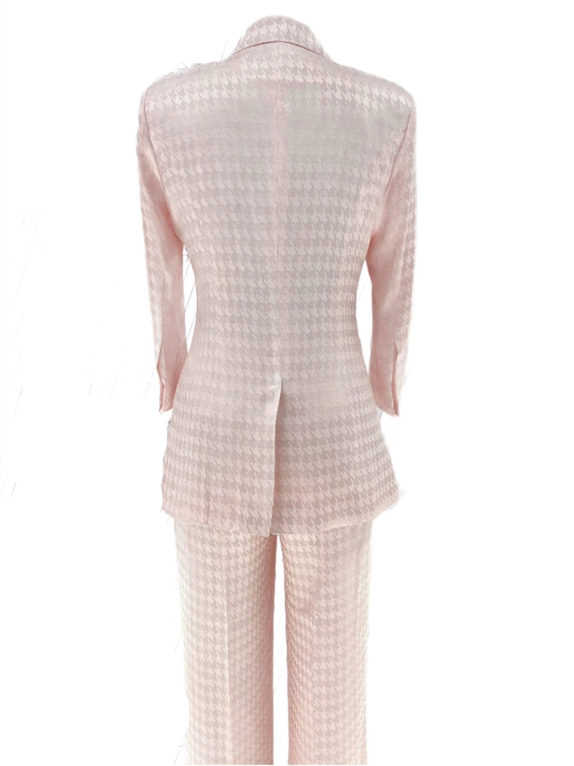 Pink Plaid Pant Suit - Thin Fabric - Elegant Feel -Guocali