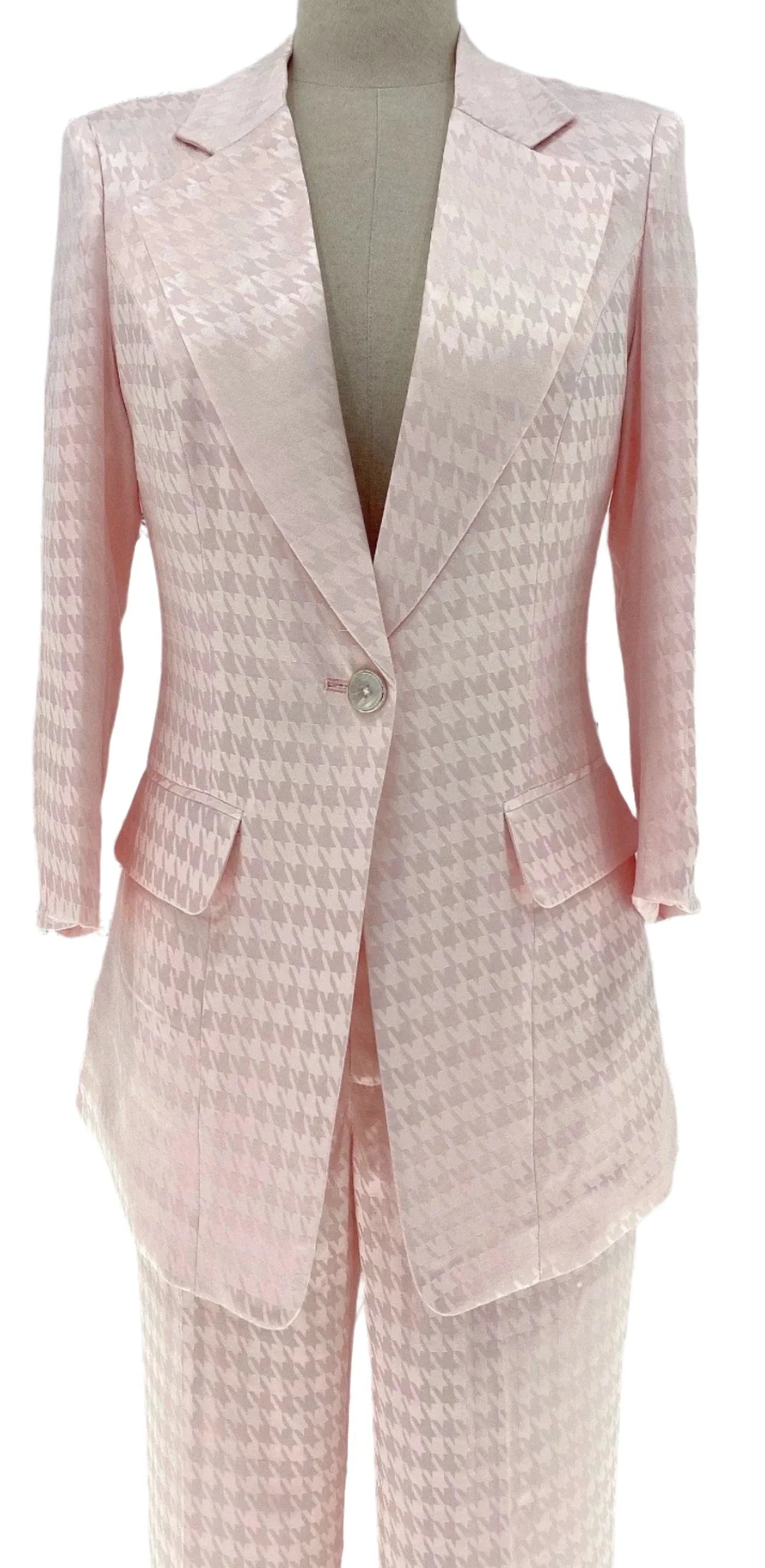 Pink Plaid Pant Suit - Thin Fabric - Elegant Feel -Guocali