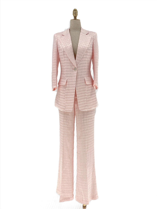 Pink Plaid Pant Suit - Thin Fabric - Elegant Feel - Pantsuit - Guocali